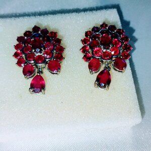 Ruby cluster earrings in sterling silver